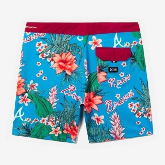 Atlanta Braves Hurley x '47‎ Phantom Tailgate Swim Shorts - Blue Size 30 - Picture 2 of 2